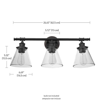 Globe Electric 50192 Parker 5-Piece All-In-One Bathroom Set, Oil Rubbed Bronze, 3-Light Vanity Light with Clear Glass Shades, Towel Bar, Towel Ring, Robe Hook, Toilet Paper Holder, Oil-rubbed Bronze - color: Bronze, Parker