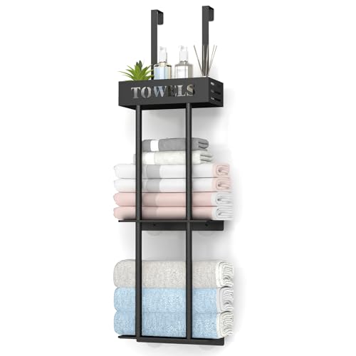 Bethom 3 Tier Over The Door Towel Rack, Hanging Towel Rack, Matte Black | Bathroom Towel Holder with Shelf, Over Door & Wall Mount Design, Ideal for Small Bathrooms, Sturdy Rust-proof Stainless Steel - color: Black-b