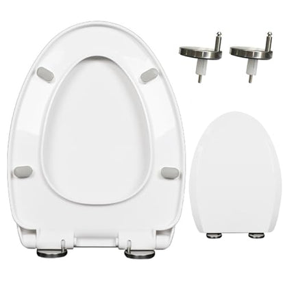 Soft Close White Elongated Toilet Seat - Quiet Slam PP Cover with Quick Release Hinge, Easy to Install & Clean, Scratch Resistant Design - size: V Shape