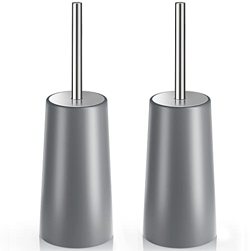 Toilet Brush and Holder, 2 Pack Toilet Brush with 304 Stainless Steel Long Handle, Toilet Bowl Brush for Bathroom Toilet-Ergonomic, Elegant,Durable (Grey) - color: Gray