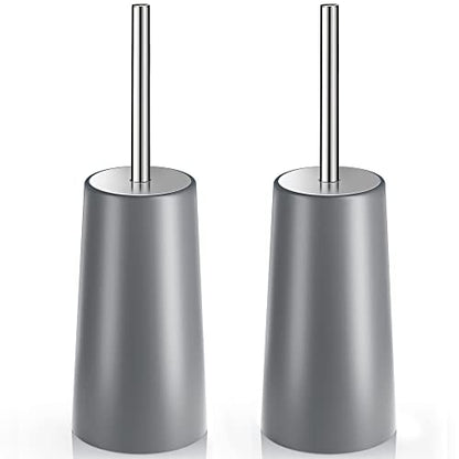 Toilet Brush and Holder, 2 Pack Toilet Brush with 304 Stainless Steel Long Handle, Toilet Bowl Brush for Bathroom Toilet-Ergonomic, Elegant,Durable (Grey) - color: Gray