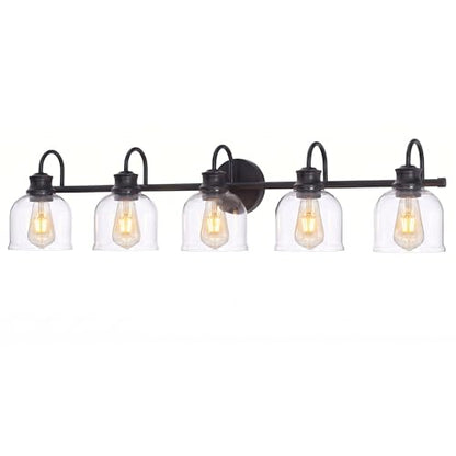URSOLA 5 Lights 40" Bathroom Vanity Light Fixtures, Matte Black Traditional Classic Vanity Light with Clear Glass, Bathroom Lighting Fixtures Over Mirror - color: Black, size: 5 Lights