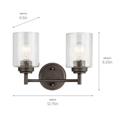 KICHLER Winslow 12.75" 2 Light Vanity Light with Clear Seeded Glass in Olde Bronze® - color: Old Bronze, size: 13"
