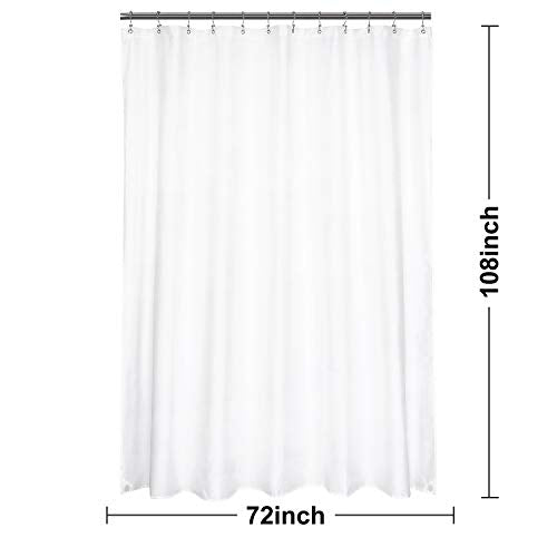 N&Y HOME 108 inch Extra Long Shower Curtain or Liner, Hotel Quality, Washable Fabric, White Bathroom Curtains with Grommets, 72x108 - color: White, size: 72"W x 108"L (Pack of 1)