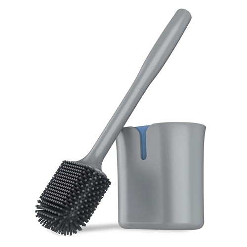 MR.SIGA Toilet Brush and Holder Wall Mounted, Gray, 1 Pack | Compact space saving toilet cleaner brush, scratch free thermoplastic rubber head, easy to clean and dry quickly - color: Gray