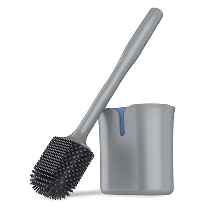 MR.SIGA Toilet Brush and Holder Wall Mounted, Gray, 1 Pack | Compact space saving toilet cleaner brush, scratch free thermoplastic rubber head, easy to clean and dry quickly - color: Gray