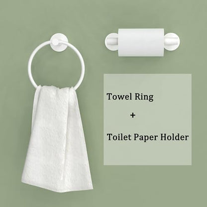 RARXTR White Toilet Paper Holder & Towel Ring SUS304 Stainless Steel 2pc Bathroom Hardware Set with Double Post Pivoting Toilet Paper Roll Holder Wall Mount & Bathroom Towel Holder Set - color: White, size: 2-Piece