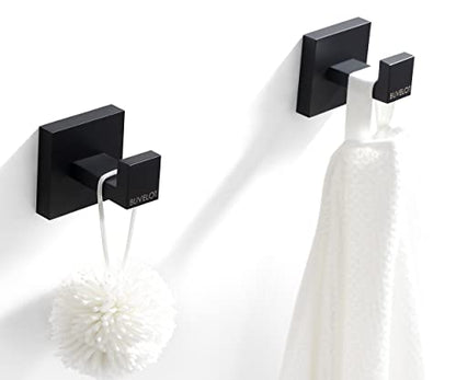 BUVLEOT Bathroom Towel Robe Hook, Wall Mounted, Matte Black,Single,071010-MB Les Series - size: Single Robe Hook - Les Series