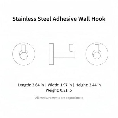 Wall Hook Stainless Steel Adhesive Mount for Bathroom Tile and Glass, Drill-Free Holder for Wet Towels and Robes (1 Piece) - size: 2.64 x 1.97 x 2.44 in