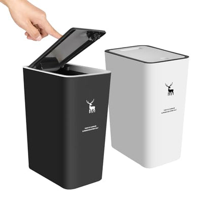 XPIY Trash Can with Lid, 2 Pack 4 Gallons/15 Liters Garbage Can | Small plastic waste basket with press top, dog proof design for bathroom|kitchen|bedroom|office use. (BlackWhite) - color: BlackWhite