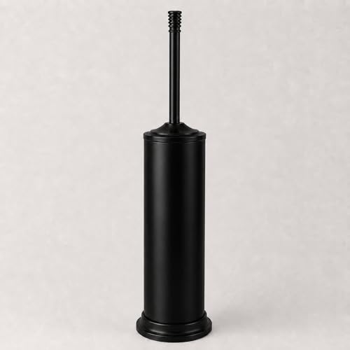 Black Toilet Brush and Holder Set，Extra Long Handled Toilet Bowl Brush and Holder，Stainless Steel Heavy Duty Toilet Brush for Bathroom,Deep Cleaning Modern Toilet Cleaner Slip Base - color: Black