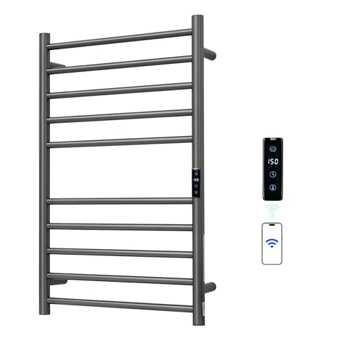 Electric Towel Rack with Voice Control for Alexa & Google Home,TUYA-Wall-Mounted Bathroom Heating Towel Warmer,Stainless Steel Material,31.5x20.08x4.41in,Plug-in,Gunmetal Grey,10 Bars - color: Gungrey With Wifi, size: 10 Bar