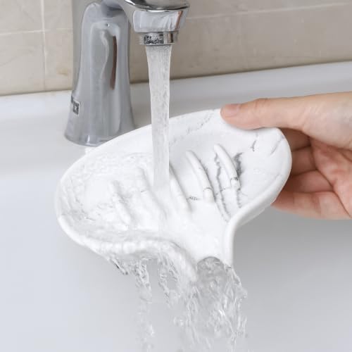 Self Draining Soap Dish for Shower & Bathroom Sink with Drain | Large Marble Resin Non Slip Soap Tray for Bar Soap, Kitchen Counter, Bathtub & Sink - color: 1 Pcak&a-white