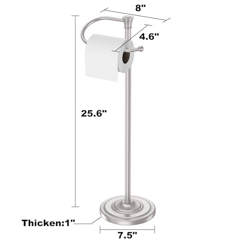 Toilet Paper Holder Free Standing, 25” H Stainless Steel Nickel Toilet Paper Stand, Weighted Base Floor Tissue Roll Holder for Bathroom,Toilet Roll Stand - color: Nickel