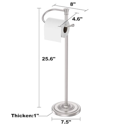 Toilet Paper Holder Free Standing, 25” H Stainless Steel Nickel Toilet Paper Stand, Weighted Base Floor Tissue Roll Holder for Bathroom,Toilet Roll Stand - color: Nickel