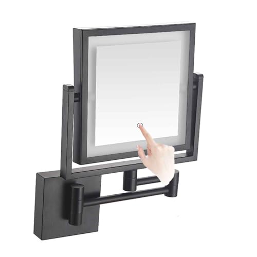 Wall Mounted Makeup Mirror with 3 Color Dimmable LED Lights 1X/3x Magnifying Mirror with Touch Dimming for Bathroom Bedroom 12" Extendable Arm Black, USB - color: Black, size: USB