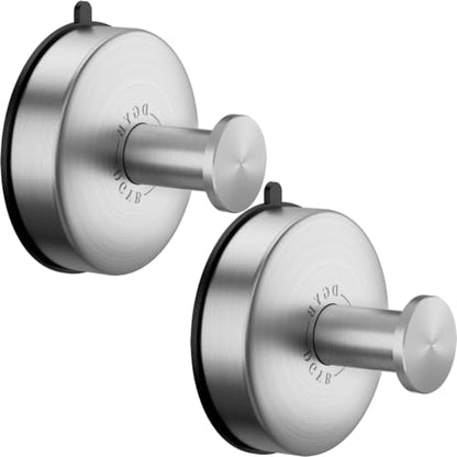 DGYB Suction Cup Hooks for Shower Brushed Nickel Bathroom Hooks Suction Set of 2 Removable Wall Hook for Hanging Towels, Robe, Loofah, Coats - color: SILVER 2