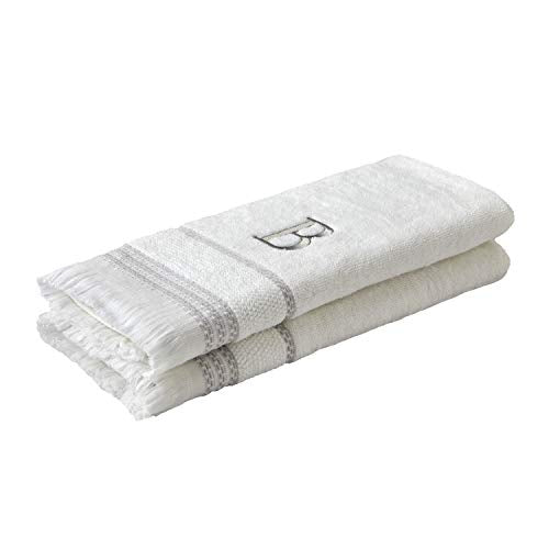 SKL Home Casual Monogram Hand Towel Set, B, 16x26, White 2 Count - color: Casual Monogram Hand Towel Set, size: Hand Towel Set, style: B