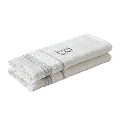 SKL Home Casual Monogram Hand Towel Set, B, 16x26, White 2 Count - color: Casual Monogram Hand Towel Set, size: Hand Towel Set, style: B