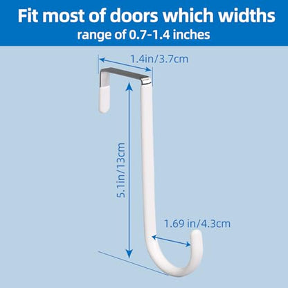 Over The Door Hooks, 4 Pack Hangers Hooks with Rubber Prevent Scratches Heavy Duty Organizer for Living Room, Bathroom, Bedroom, Kitchen Hanging Clothes, Towels, Hats, Coats