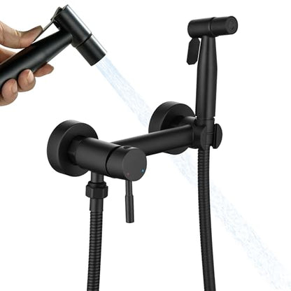 Handheld Bidet Sprayer for Toilet with Hot and Cold Water, Matte Black Stainless Steel Warm Water Round Bidet Spray Attachment Set - color: Matte Black