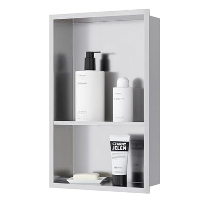 Qeke 12" x 18" Stainless Steel Shower Niche w/Double Shelves, Brushed Nickel - color: Brushed Nickel, size: 12X18"