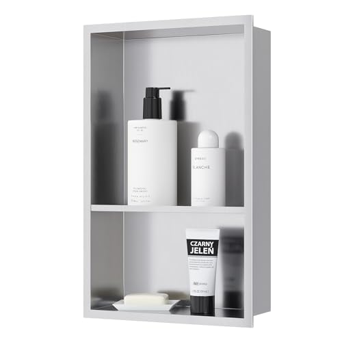 Qeke 12" x 18" Stainless Steel Shower Niche w/Double Shelves, Brushed Nickel - color: Brushed Nickel, size: 12X18"
