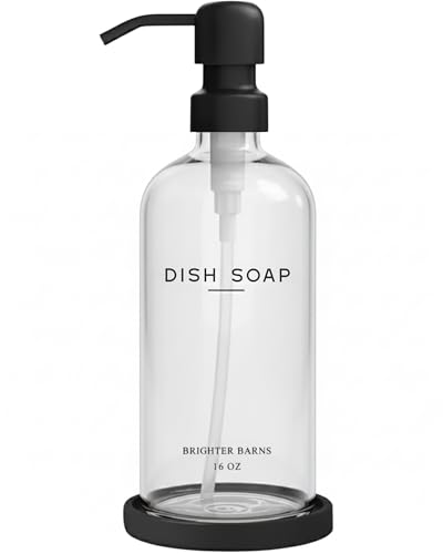 Glass Dish Soap Dispenser for Kitchen Sink by Brighter Barns - Modern Kitchen Soap Dispenser Set with Tray and Stainless Steel Pump - Minimalist Home Decor for Rental Properties, Restaurants (Clear) - color: Clear D