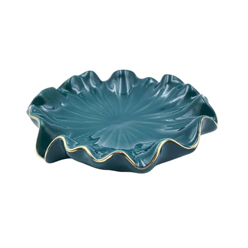 Ceramic Soap Dish Self-Draining Lotus Leaf Soap Holder Soap Saver for Bathroom,Kitchen,Sink,Bathtub(Green) - color: Green