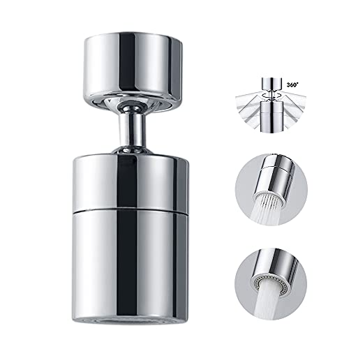360 Degree Swivel Sink Faucet Aerator,2-FlowBig Angle Water Saving Dual Function,with Gasket Faucet Replacement Part - 55/64 Inch-27UNS Female Thread, 15/16 Inch-27UNS Male Thread Adapters (1)