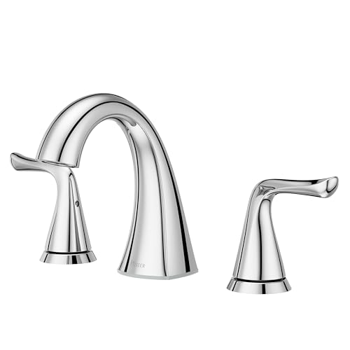 Pfister Willa 3 Hole Widespread Bathroom Sink Faucet with 2 Handles Polished Chrome Finish Push & Seal Drain TiteSeal Technology NSF Certified Vanity Faucet LF049MALCC - color: Polished Chrome, size: 1 Pack