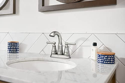 Moen Halle Spot Resist Brushed Nickel Two-Handle Centerset Bathroom Sink Faucet with Drain Assembly, 84971SRN - color: Spot Resist Nickel, size: (Pack of 1)
