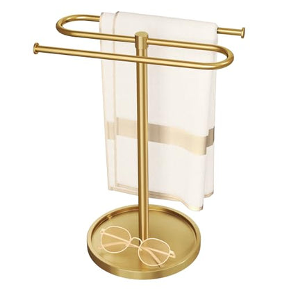 Bethom Bathroom Hand Towel Holder Stand Gold, S-Shape Kitchen Towel Rack | Stainless Steel Countertop Towel Standing Bar, Holds 2 Hand Towels - color: Gold