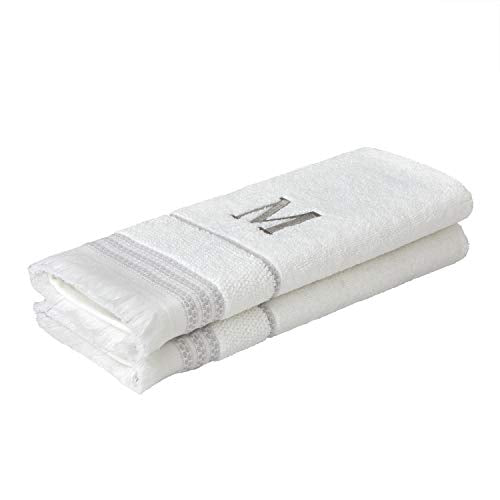 SKL Home Casual Monogram Hand Towel Set, M, 16x26, White 2 Count - color: Casual Monogram Hand Towel Set, size: Hand Towel Set, style: M