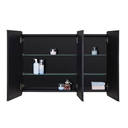 Bathroom Mirror Medicine Cabinet with Round Corner Framed Door 36 x 26 inch, Black，Recessed or Surface Mount, with Adjustable Glass Shelves - size: 36 x 26 inch