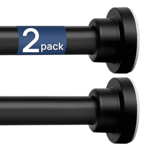 ENJOYBASICS 2 Pack Tension Curtain Rod, 32-66" Adjustable, Stable, Black | Secure Hold with Strong Spring & Non-Slip Ends, No-Drill, No Tools, Sag-Resistant, Waterproof, Fits Windows, Showers & Closet - color: Black, size: 32-66"