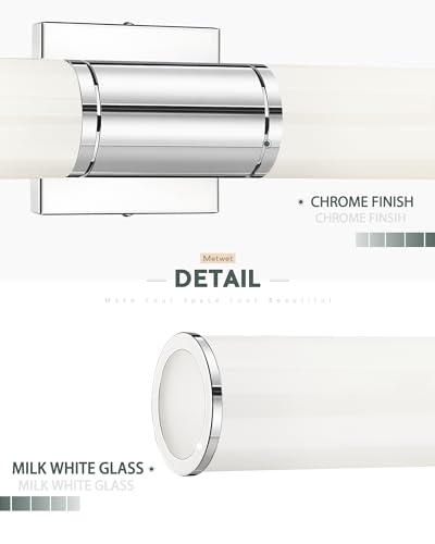 2-Light Chrome Bathroom Vanity Light Fixtures, Milk Glass Shades | 2-light modern bathroom wall sconces, vertical or horizontal mounting, E26 base, hardwired, bulbs not included, VL834-CH-ML - color: Chrome-Milk Glass