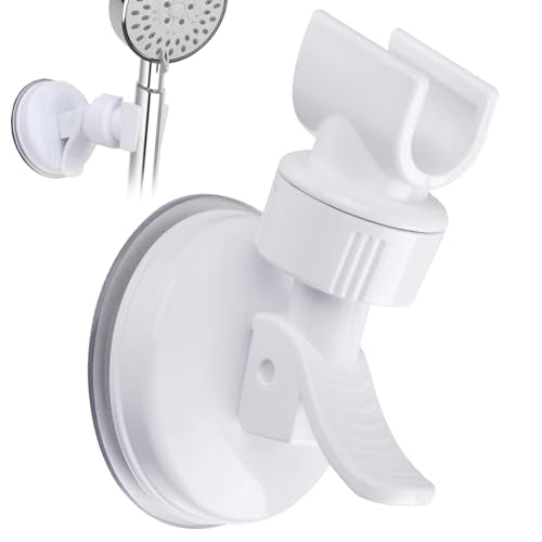 Adjustable Shower Head Holder,Suction Cup Wall Mount, ABS Plastic | Removable Handheld Shower Head Bracket,360 Swivel,Easy Install,Fits Most Shower Heads,Suitable for Smooth Surfaces,White - style: Adjustable, White