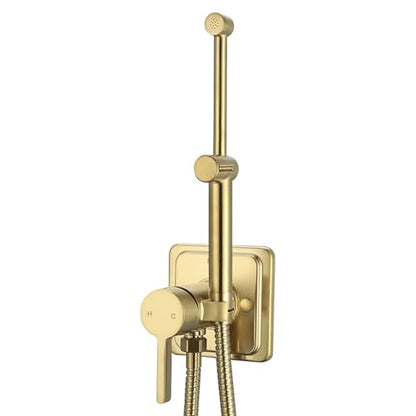 Brushed Gold Handheld Warm Water Bidet Sprayer Mounted on the Wall, Concealed Hot and Cold Bidet Sprayer with Mixing Valve for Toilet - color: Brushed Gold