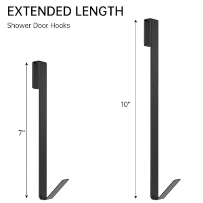 Linone 10 in Shower Door Hooks, 3 Pack | Towel Hooks for Bathrooms, Heavy Duty, Drilling-Free Extended Over Door, For Frameless Glass Shower Door - size: 10 IN-Black