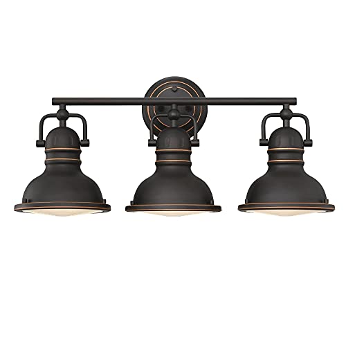 Westinghouse 6116200 Boswell Vintage-Style Three-Light Indoor Vanity Light Fixture, Oil Rubbed Bronze Finish with Highlights, Frosted Prismatic Acrylic Lens - size: 3-Light