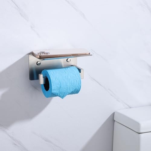 LANC Bathroom Toilet Paper Holder with Shelf, Brushed Nickel Toilet Paper Roll Holder with Shelf for Bathroom Wall Mounted, 304 Stainless Steel TP Holder Left, A8367BN-LF - color: Brushed Nickel, size: Left