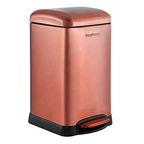 happimess Betty Retro Mini 3.2 Gal Step Trash Can, Rose Gold | Soft-Close Lid, Fingerprint Proof, Removable Liner, Stainless Steel, Hands-Free Pedal - color: Rose Gold