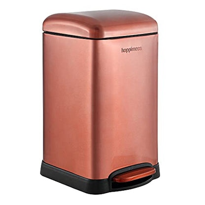 happimess Betty Retro Mini 3.2 Gal Step Trash Can, Rose Gold | Soft-Close Lid, Fingerprint Proof, Removable Liner, Stainless Steel, Hands-Free Pedal - color: Rose Gold