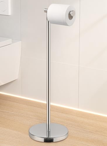 KES Toilet Paper Holder Stand, 26" H, Polished, T304 Stainless Steel | Cement-weighted base, anti-slip pad prevents scratches, universal roll compatibility, 1-min assembly, no drilling. - color: Polished Silver, size: 26" H