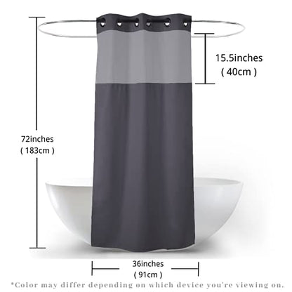 36" W x72“ L Hook Free Fabric Stall Shower Curtain with Polyester Snap-in Liner with Magnets–Hotel Quality Top See Through Grey - color: Grey, size: 36"W x 72"L (Pack of 1)
