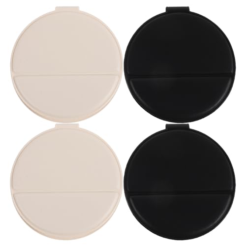 4pcs 2.76 Inch Mini Folding Mirror - Round PU Leather Vanity Desktop Standing Mirror with Frame for Home Countertop Travel Makeup Use Beige, Black