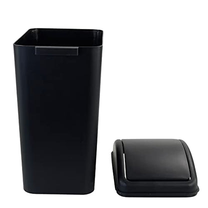 4.5 Gallon Plastic Swing-Top Trash Can, Garbage Can with Lid, Black | Plastic Material, Swing Lid Design, Ideal For Bathroom, Bedroom, Dorm & Office Use