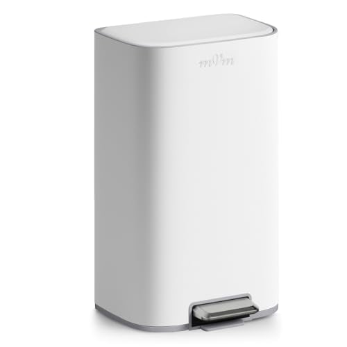 mVm 8 Gal Kitchen Trash Can, Step Trash Can with Lid, Smooth Edge Garbage Bin for Home Office (White) - color: White, size: 8Gal
