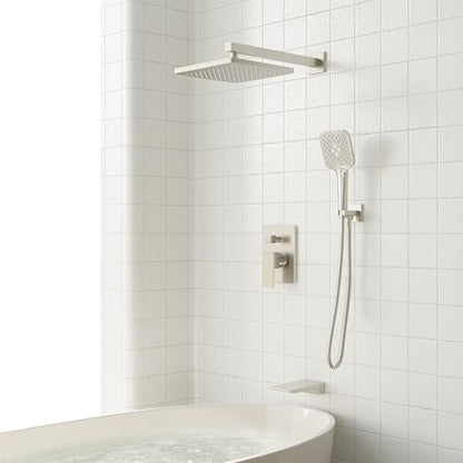 Gabrylly Shower System with Tub Spout, Wall Mounted Tub Shower Faucet Set for Bathroom with High Pressure 10" Rain Shower head and 3-Setting Handheld Shower Head Set,Brushed Nickel - color: brushed nickel 01